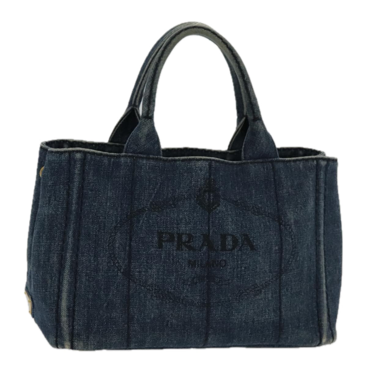 Luxury Prada Canapa PM Hand Bag Denim Blue Gold  yk15518