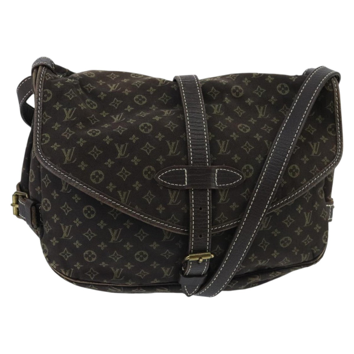 LOUIS VUITTON Monogram Mini Lin Saumur PM Bag Brown Ebene M95227 LV yk15698