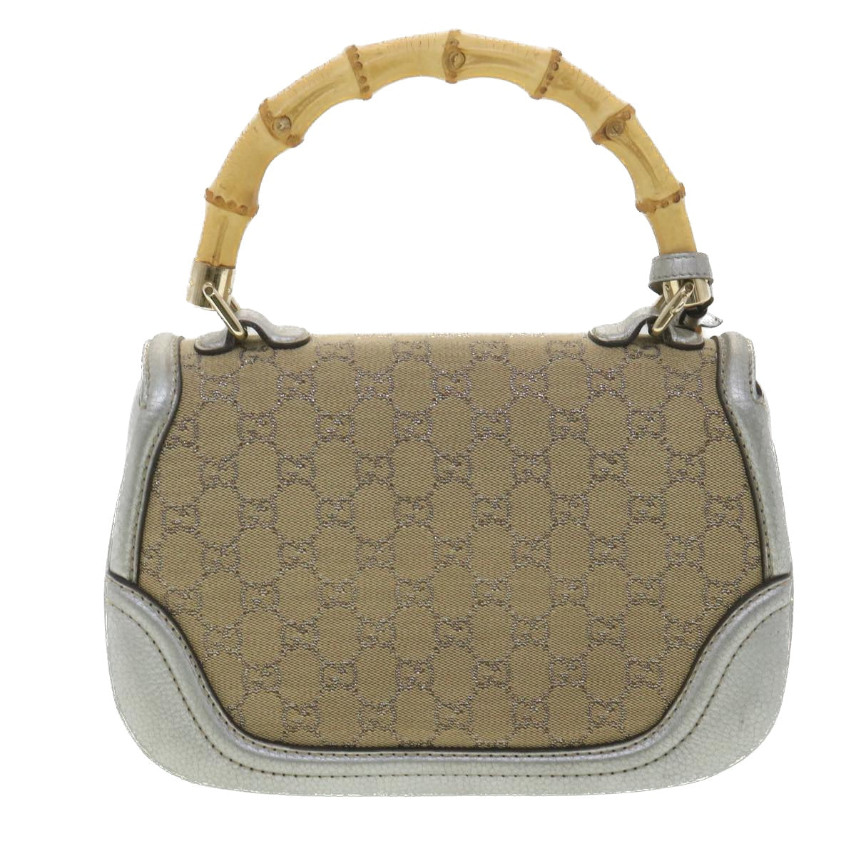 Luxury Gucci GG Canvas Bamboo Hand Bag Beige Silver 254884 Auth yk6106