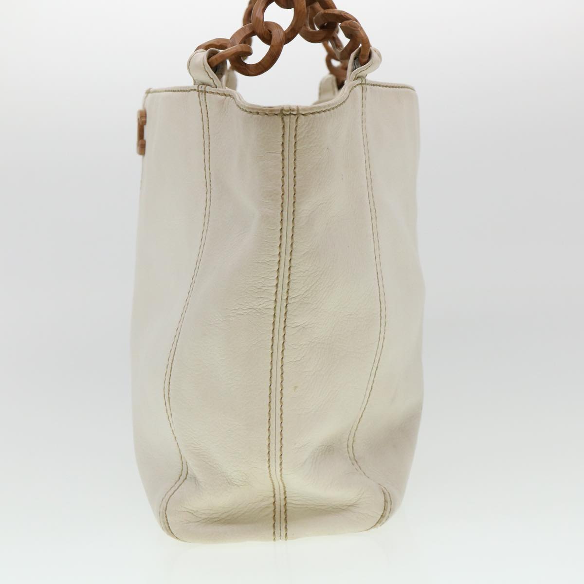 Luxury Chanel Wood Chain Tote Bag Caviar Skin White Brown CC  yk6580