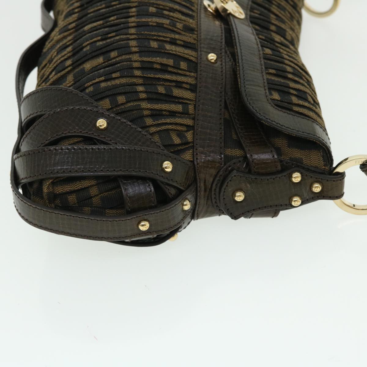 Luxury FendiZucca Canvas Turn Lock Shoulder Bag Black Brownyk8162