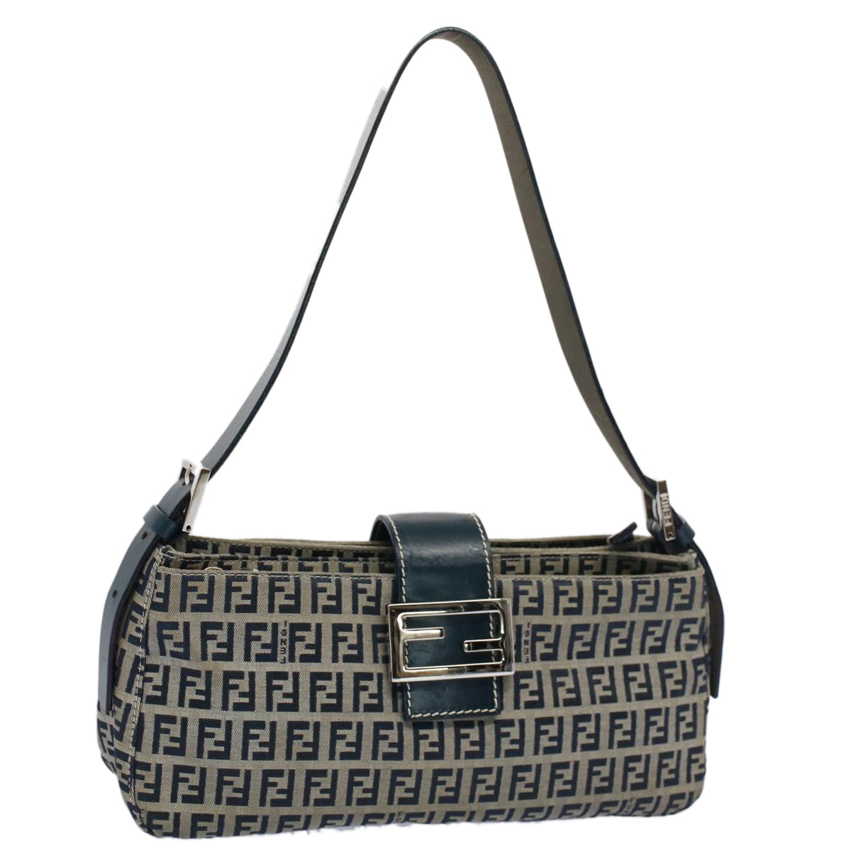 Luxury FendiZucchino Canvas Mamma Baguette Shoulder Bag Gray Navyyk8484