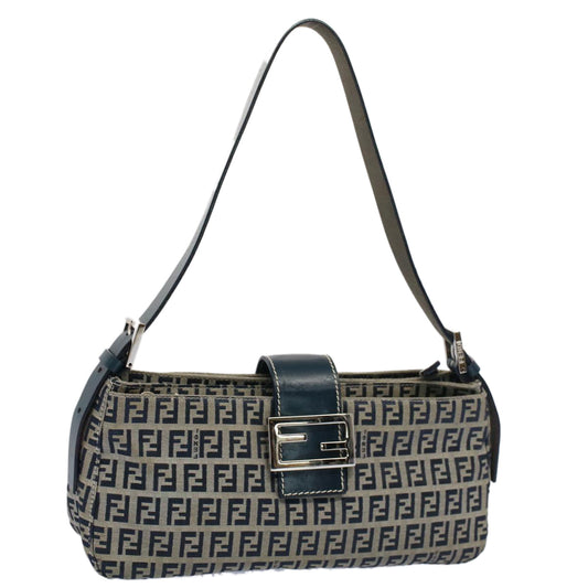 Luxury FendiZucchino Canvas Mamma Baguette Shoulder Bag Gray Navyyk8484