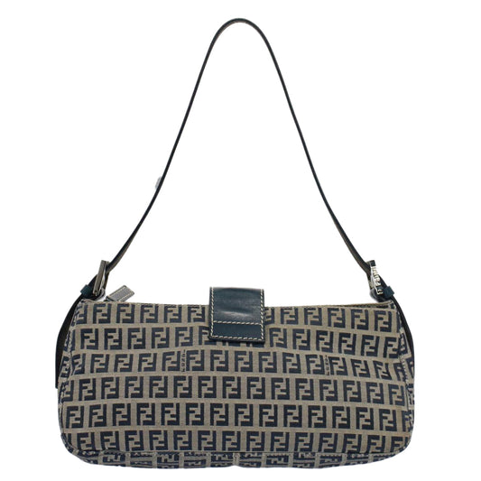 Luxury FendiZucchino Canvas Mamma Baguette Shoulder Bag Gray Navyyk8484