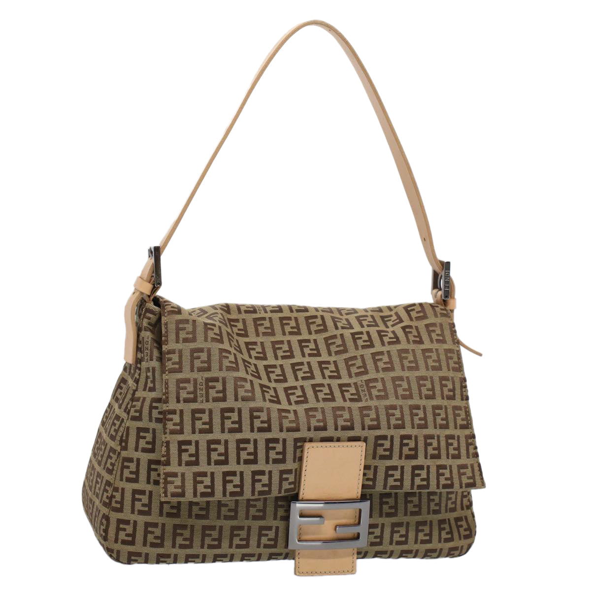 Luxury FendiZucchino Canvas Mamma Baguette Shoulder Bag Beigeyk8498