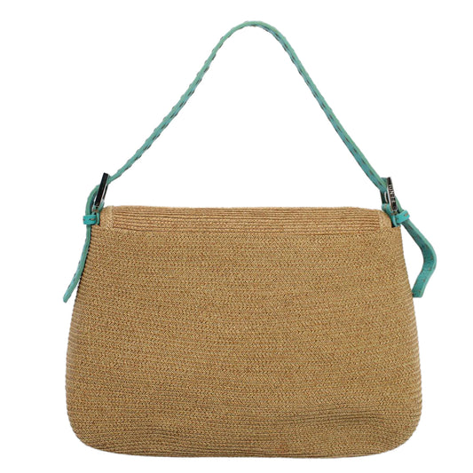 Luxury FendiCeleria Mamma Baguette Shoulder Bag Straw Raffia Beigeyk8499