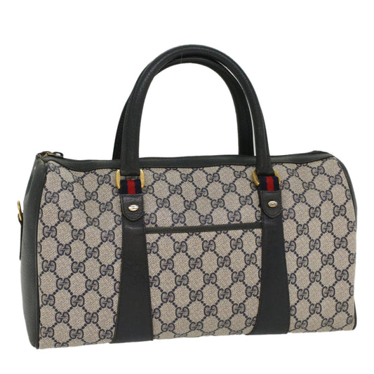 Luxury Gucci GG Canvas Sherry Line Boston Bag PVC Leather Gray Red Navy  8527