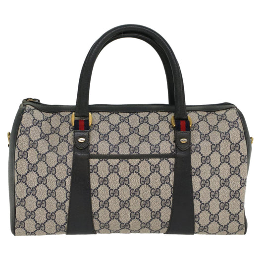 Luxury Gucci GG Canvas Sherry Line Boston Bag PVC Leather Gray Red Navy  8527