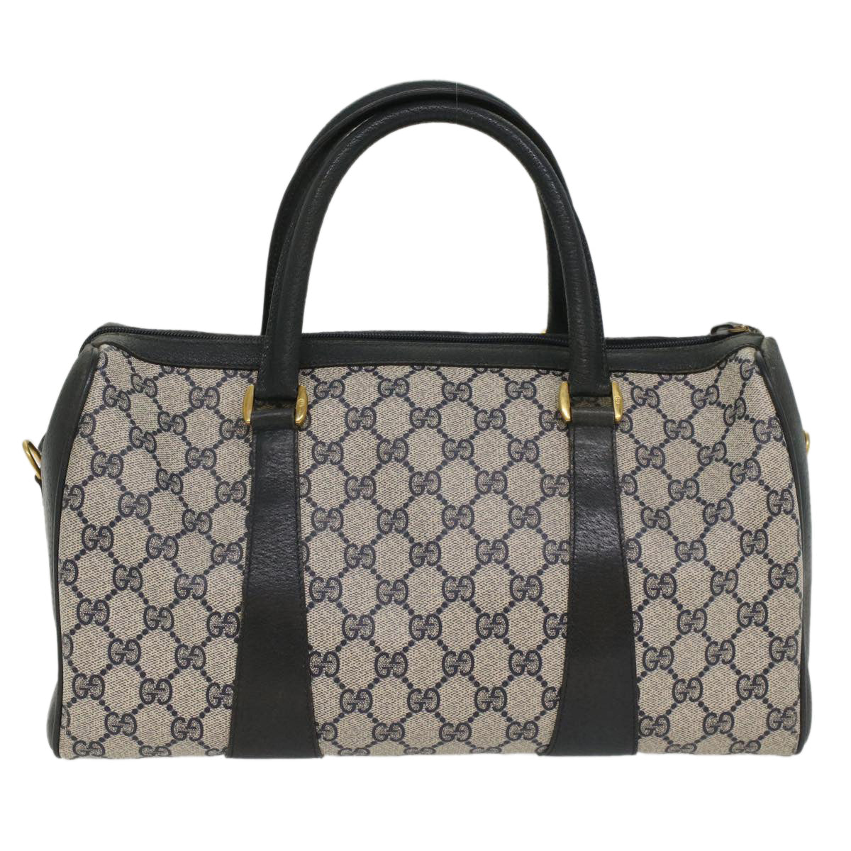 Luxury Gucci GG Canvas Sherry Line Boston Bag PVC Leather Gray Red Navy  8527