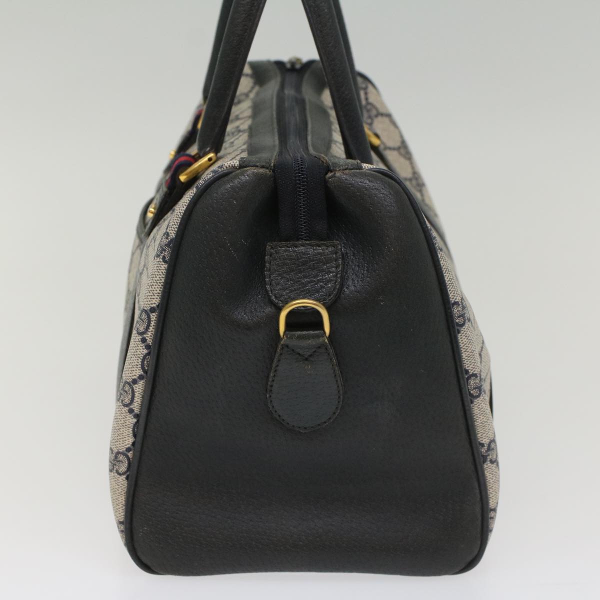 Luxury Gucci GG Canvas Sherry Line Boston Bag PVC Leather Gray Red Navy  8527