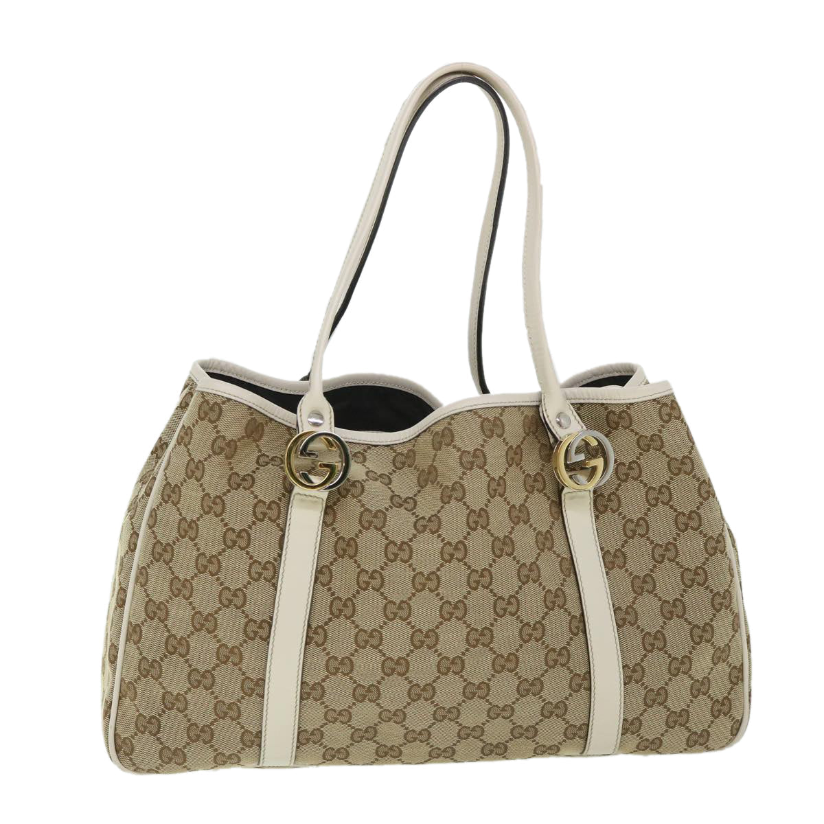 Luxury Gucci GG Canvas GG Twins Tote Bag Leather Beige 232957  8548