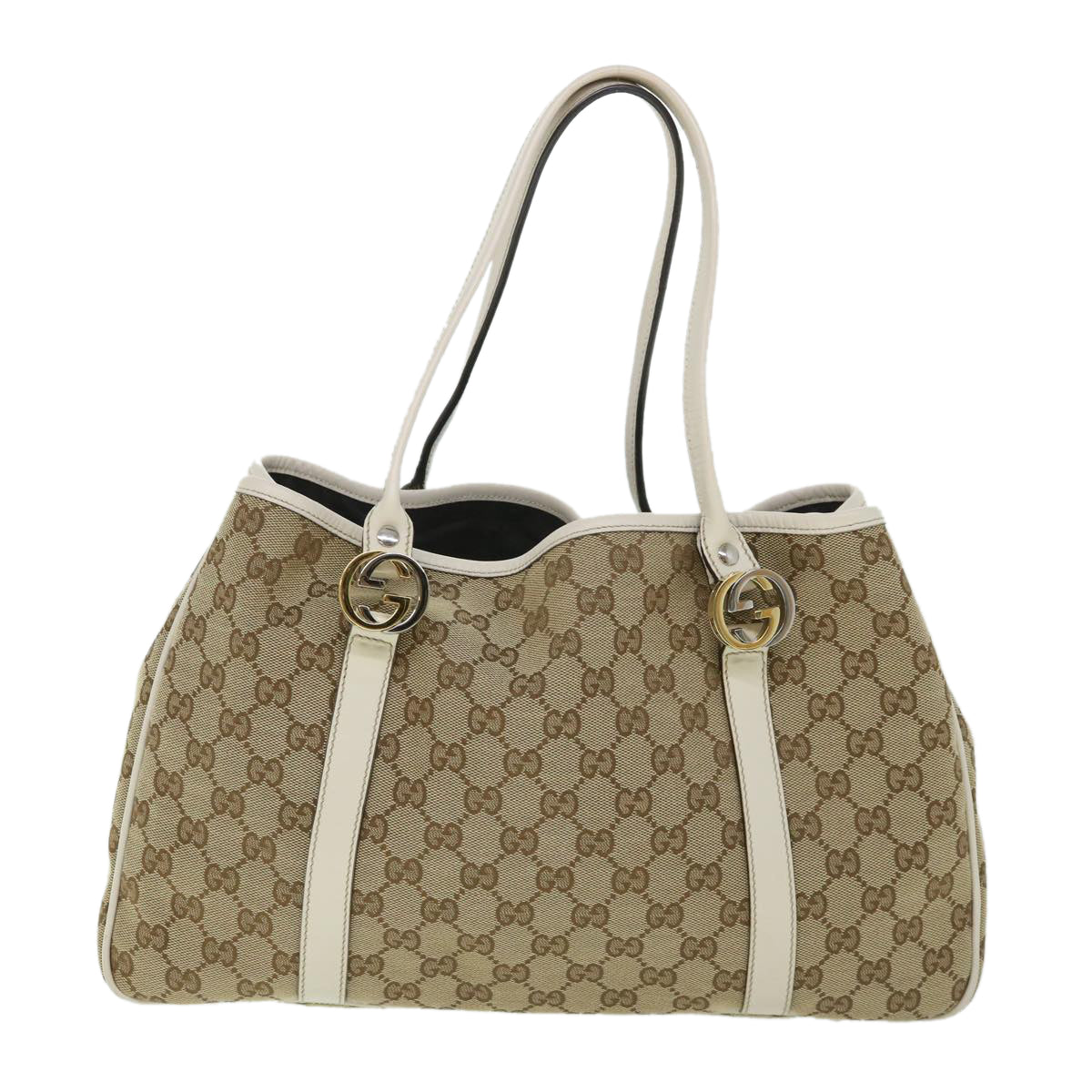 Luxury Gucci GG Canvas GG Twins Tote Bag Leather Beige 232957  8548