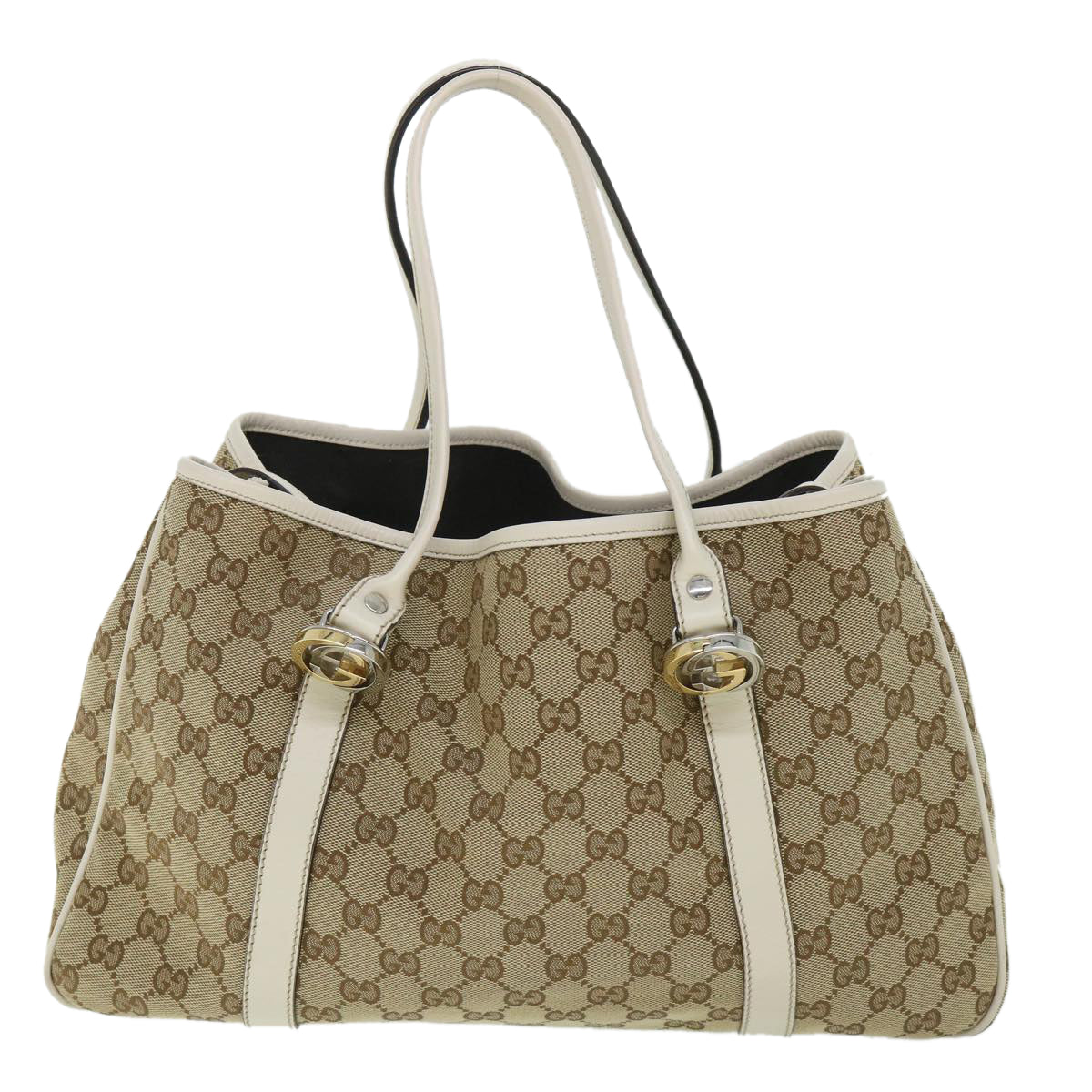 Luxury Gucci GG Canvas GG Twins Tote Bag Leather Beige 232957  8548