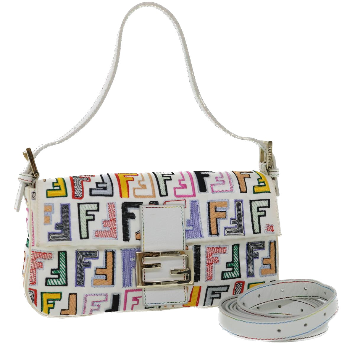 Luxury FendiZucca Canvas Embroidery Mamma Baguette Bag 2way Multicoloryk8631A