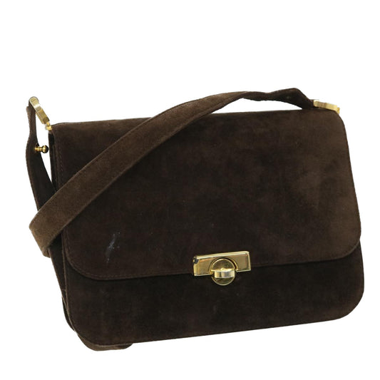 Luxury Gucci Turn Lock Shoulder Bag Suede Brown  8638