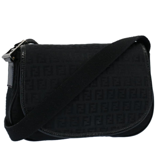 Luxury FendiZucchino Canvas Shoulder Bag Blackyk8645
