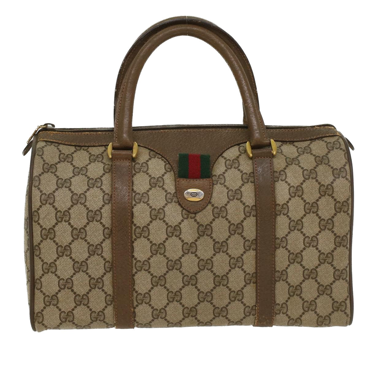 Luxury Gucci GG Canvas Web Sherry Line Boston Bag Beige Red Green 39 02 007  8683