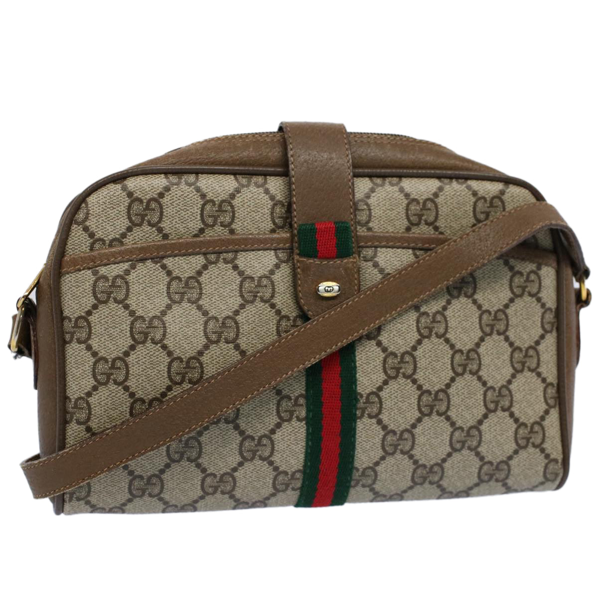 Luxury Gucci GG Canvas Web Sherry Line Shoulder Bag Beige Red 116 02 055  8699