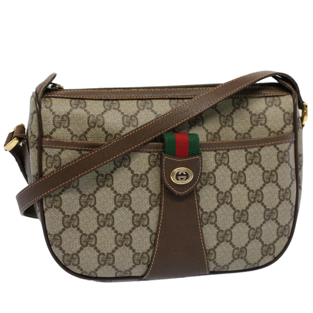 Luxury Gucci GG Canvas Web Sherry Line Shoulder Bag Beige Red 89 02 032  8711