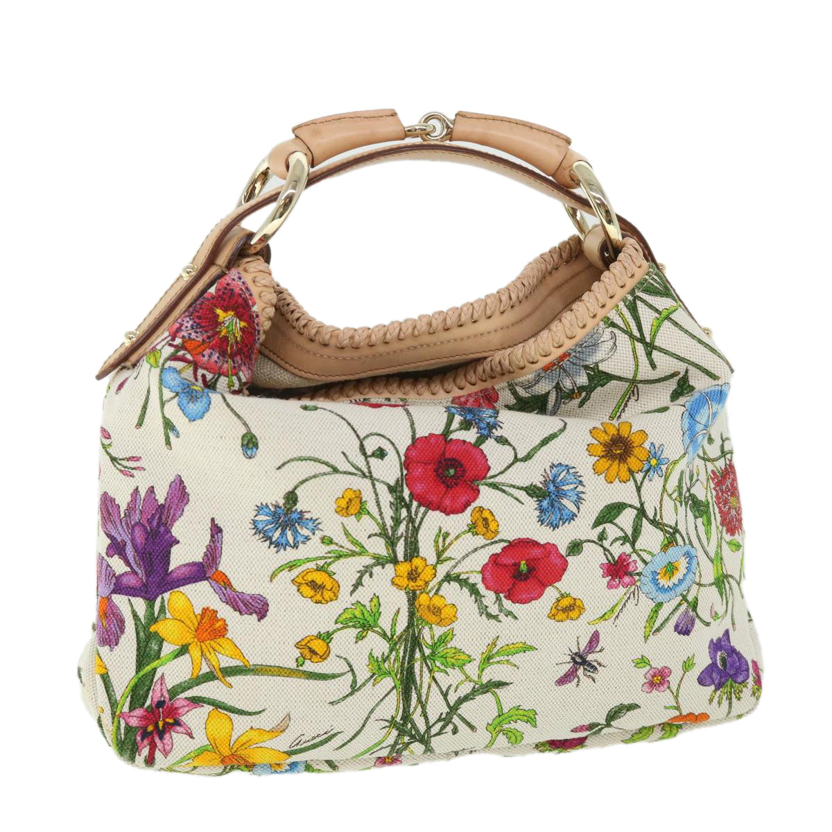 Luxury Gucci Flora Horsebit Hand Bag Canvas Multicolor 145823  8726