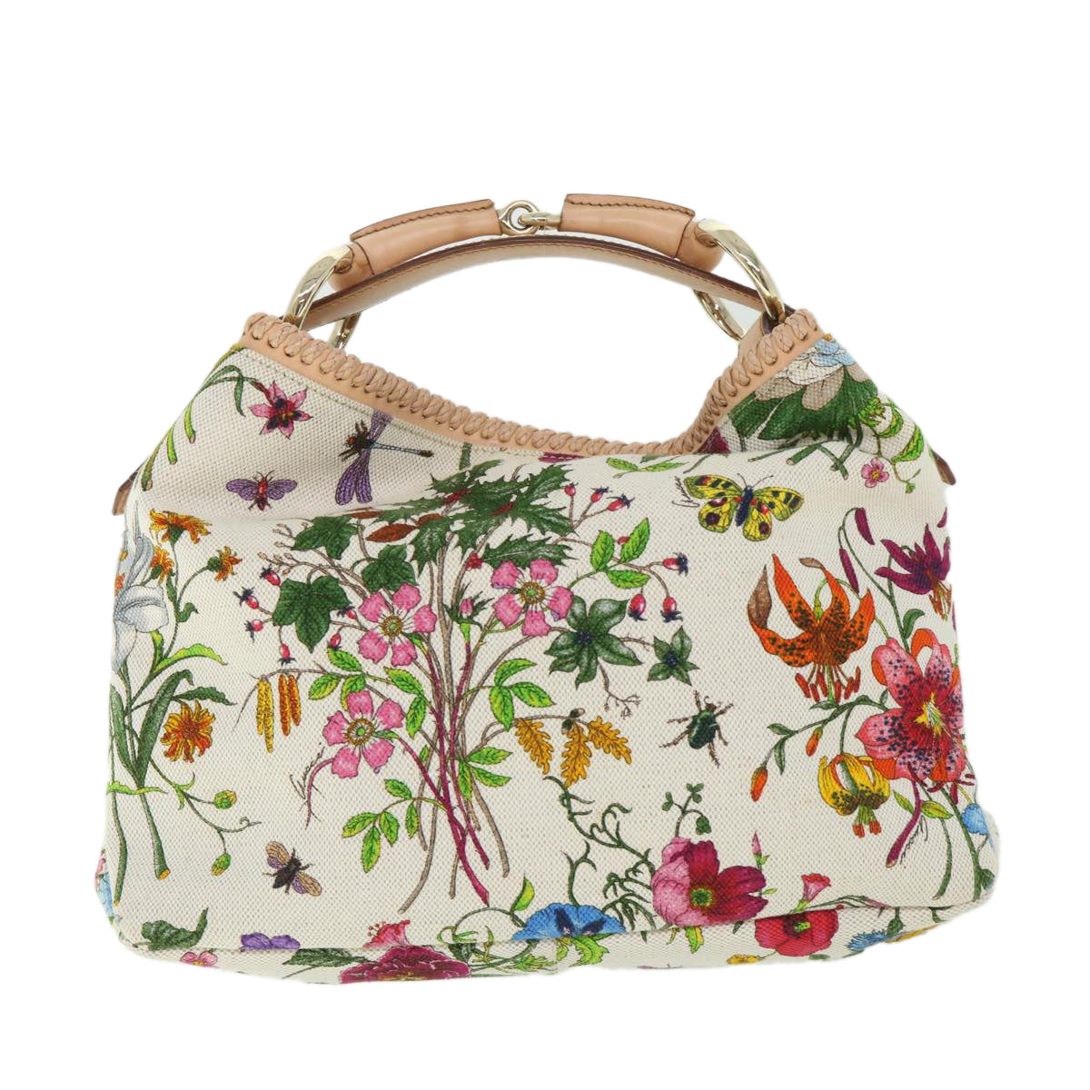 Luxury Gucci Flora Horsebit Hand Bag Canvas Multicolor 145823  8726