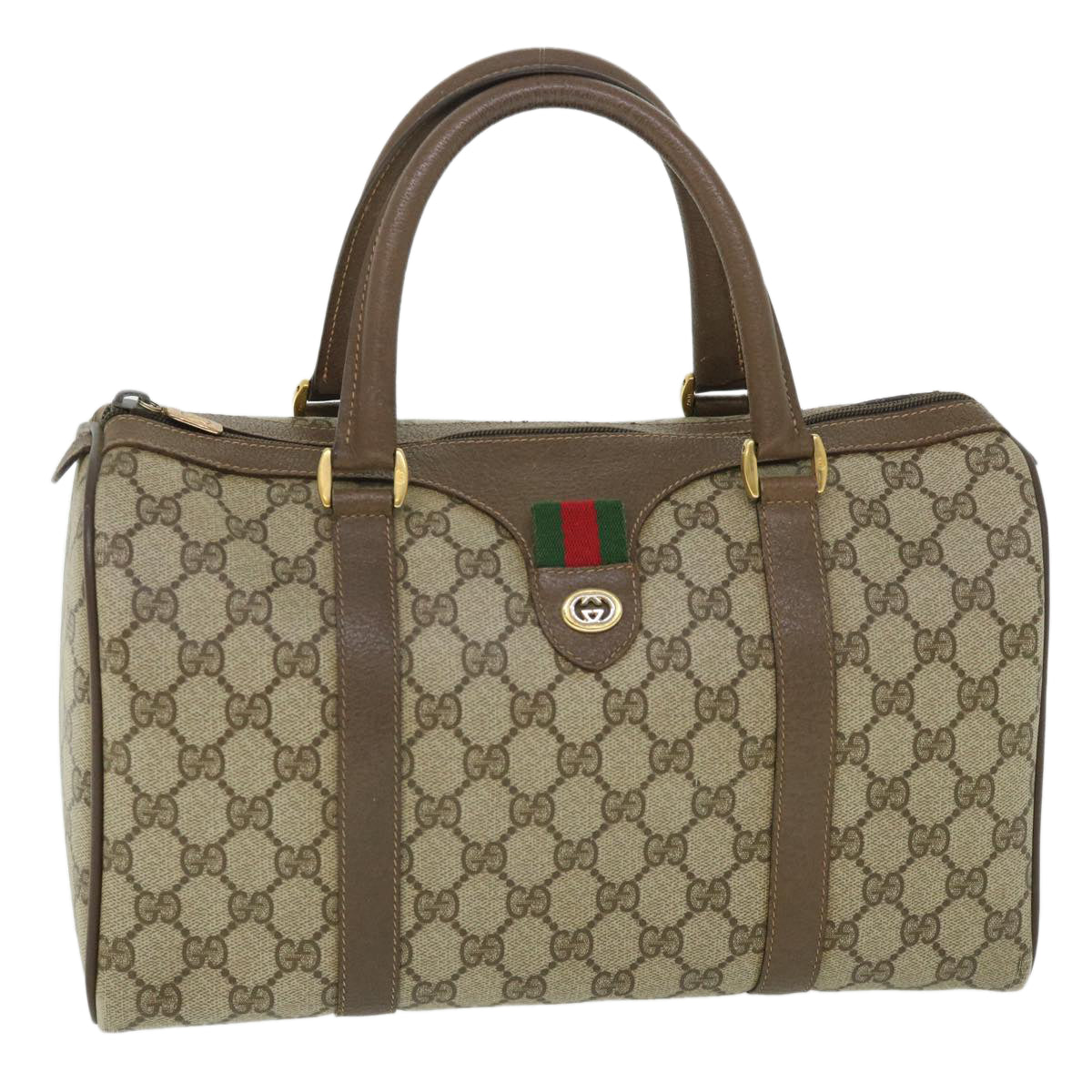 Luxury Gucci GG Canvas Web Sherry Line Boston Bag Beige Red Green 40 02 007  8731