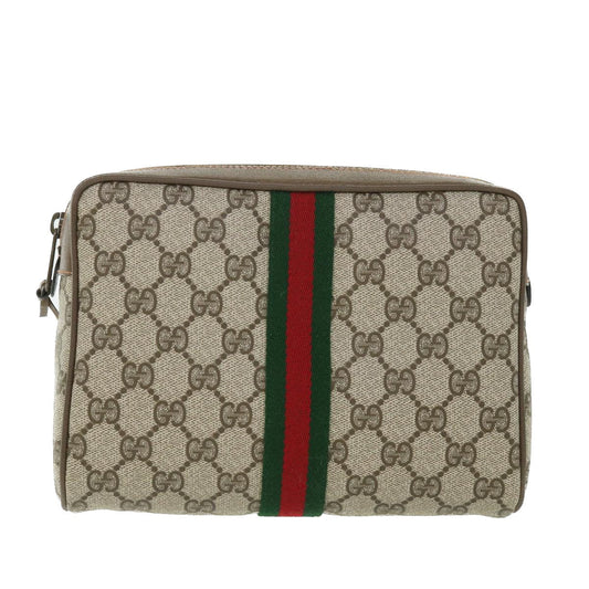 Luxury Gucci GG Canvas Web Sherry Line Clutch Bag Beige Red Green 89 01 012  8753