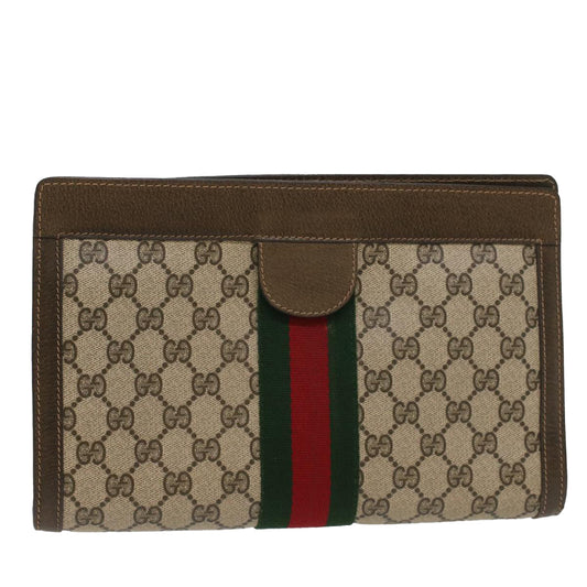 Luxury Gucci GG Canvas Web Sherry Line Clutch Bag Beige Red 67 014 2125  8758
