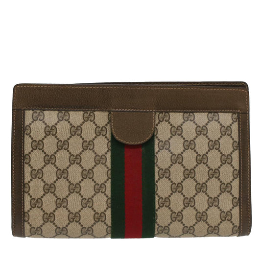 Luxury Gucci GG Canvas Web Sherry Line Clutch Bag Beige Red 67 014 2125  8758
