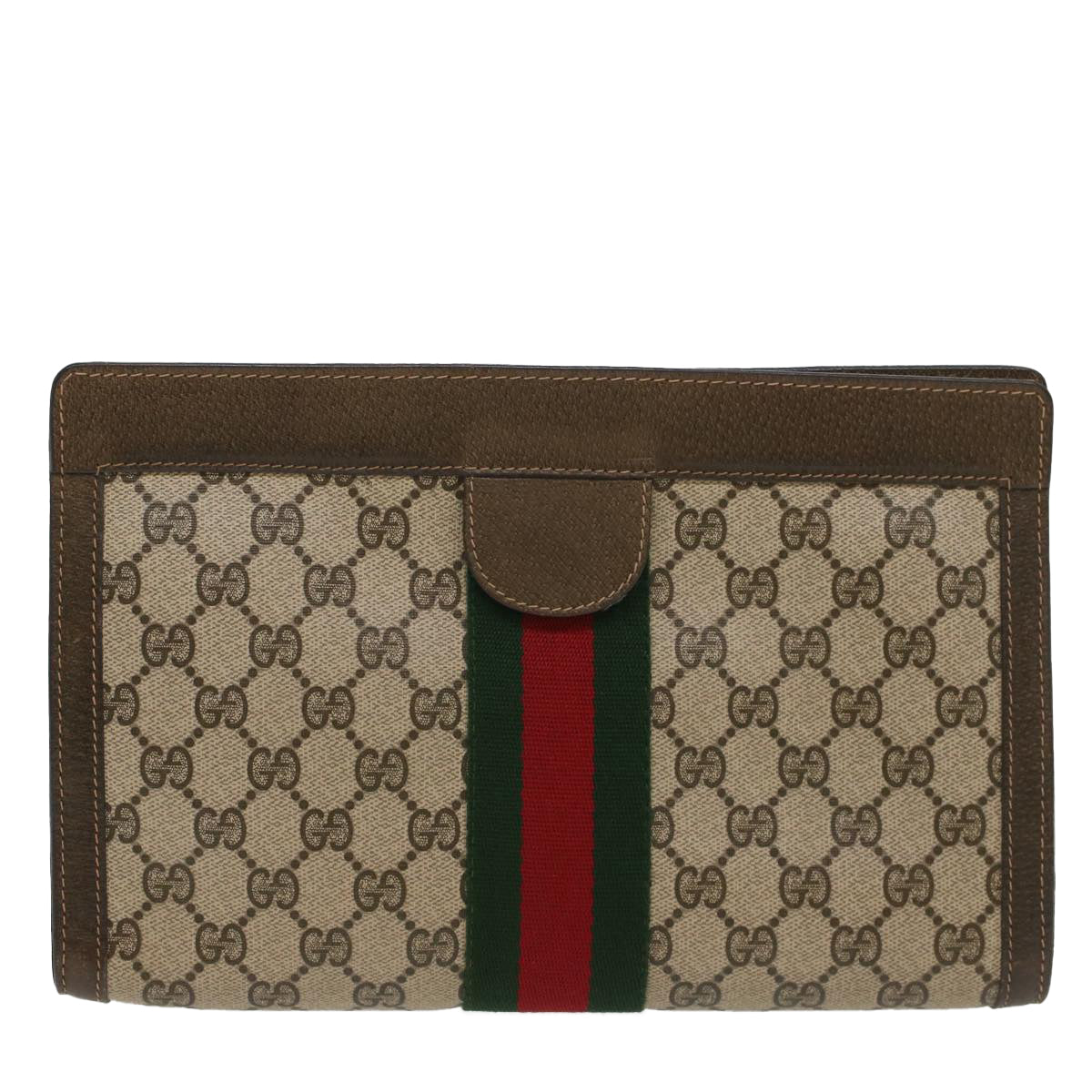 Luxury Gucci GG Canvas Web Sherry Line Clutch Bag Beige Red 67 014 2125  8758