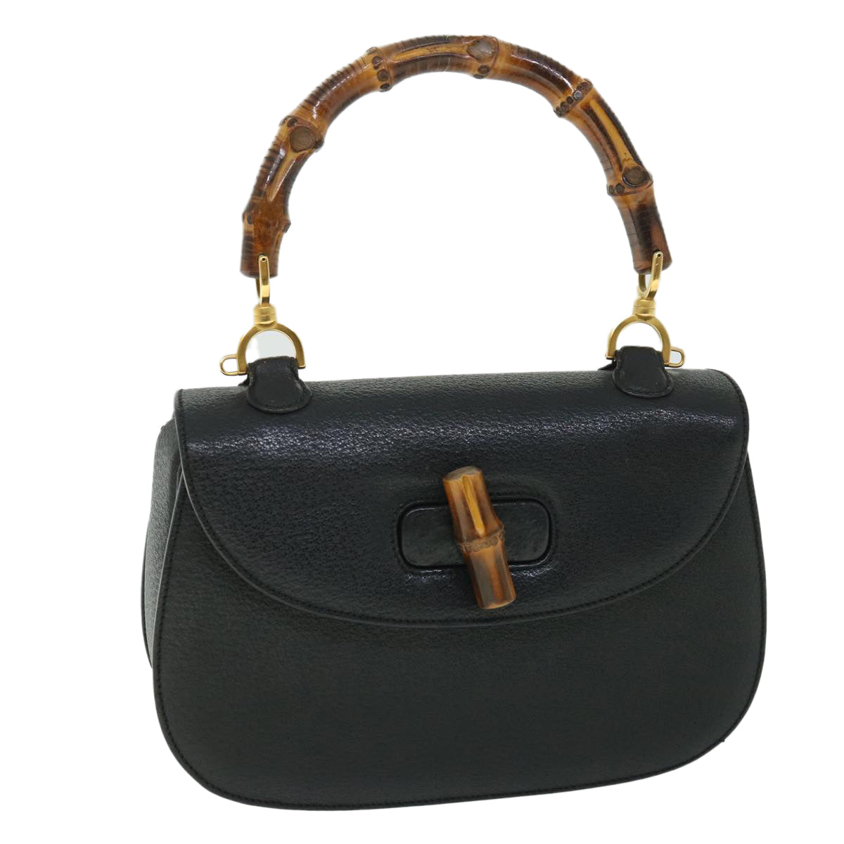 Luxury Gucci Bamboo Hand Bag Leather Black 000 2113 0633  8763