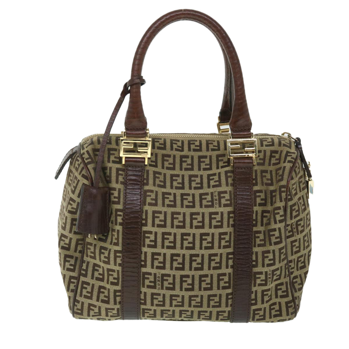 Luxury FendiZucchino Canvas Boston Bag Leather Beigeyk8979