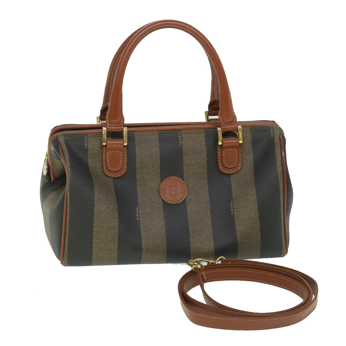 Luxury FendiPecan Canvas Hand Bag 2way Black Brownyk8994