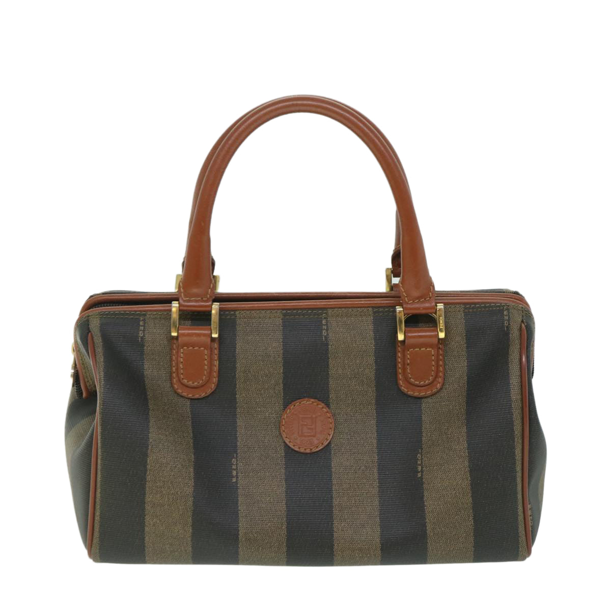 Luxury FendiPecan Canvas Hand Bag 2way Black Brownyk8994