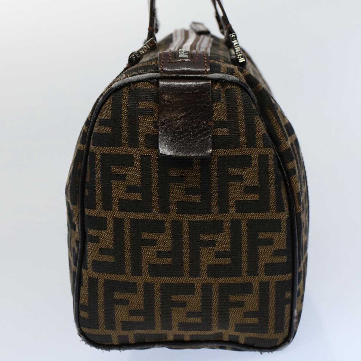 Luxury FendiZucca Canvas Boston Bag Leather Black Brown 2119 16327 089yk9006
