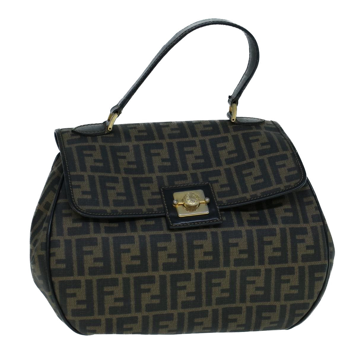 Luxury FendiZucca Canvas Shoulder Bag Coated Canvas Brown Blackyk9059