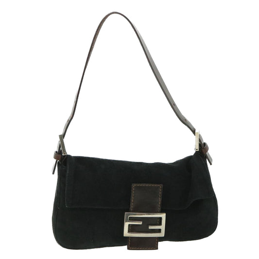 Luxury FendiMamma Baguette Shoulder Bag Suede Blackyk9075