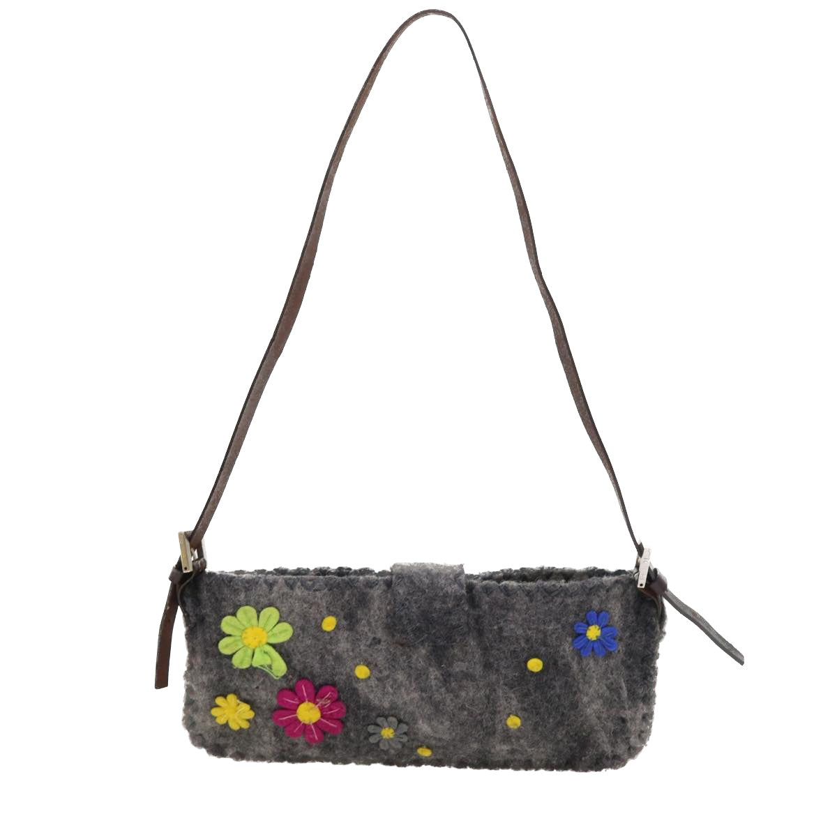 Luxury FendiFlower Mamma Baguette Shoulder Bag Wool Multicoloryk9152