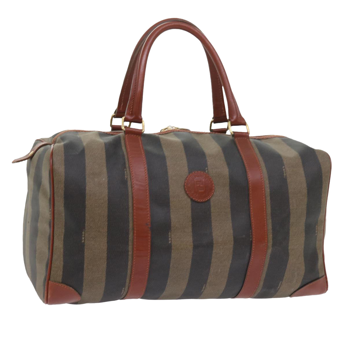 Luxury FendiPecan Canvas Boston Bag Black Brownyk9271