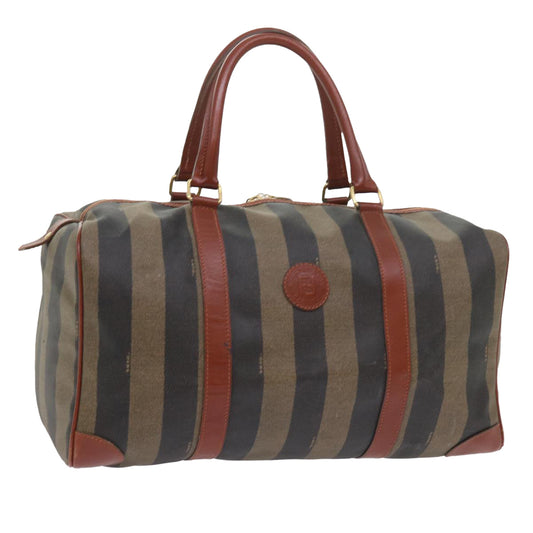 Luxury FendiPecan Canvas Boston Bag Black Brownyk9271