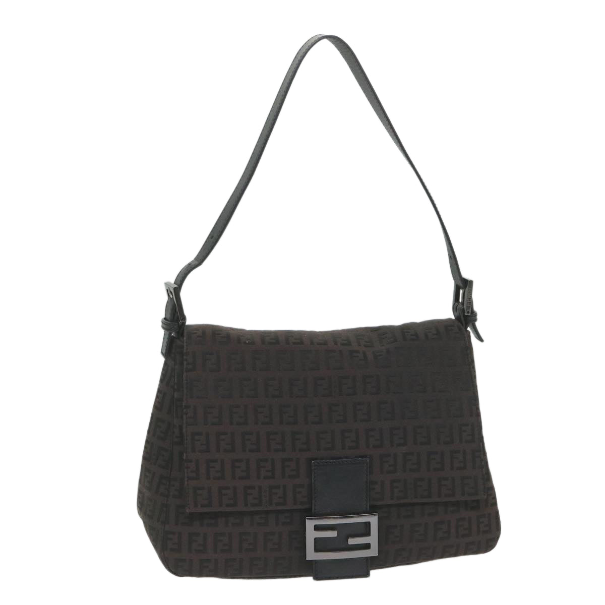 Luxury FendiZucchino Canvas Mamma Baguette Shoulder Bag Blackyk9359