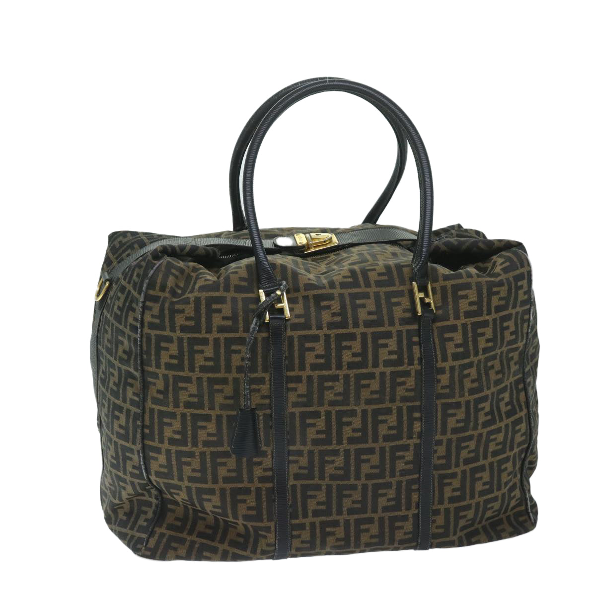 Luxury FendiZucca Canvas Boston Bag Brown Blackyk9376