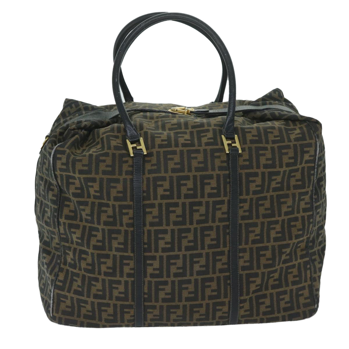 Luxury FendiZucca Canvas Boston Bag Brown Blackyk9376
