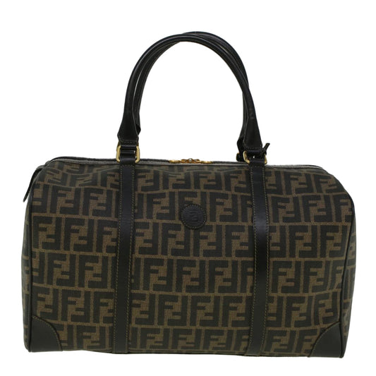 Luxury FendiZucca Canvas Boston Bag Black Brown 279 255090 049yk9394
