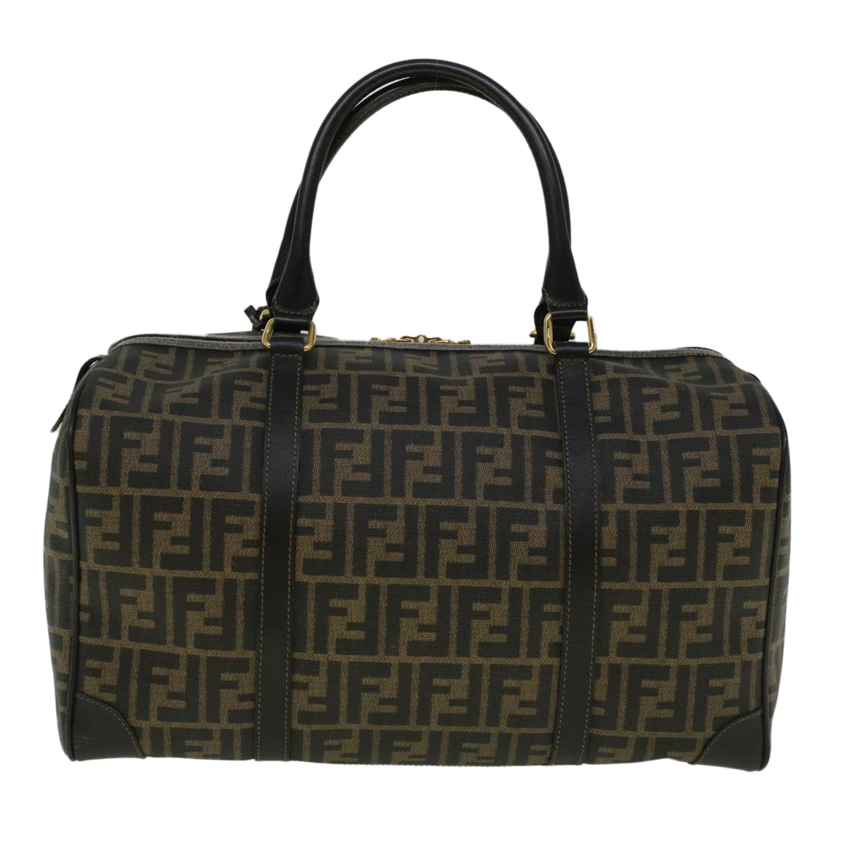 Luxury FendiZucca Canvas Boston Bag Black Brown 279 255090 049yk9394