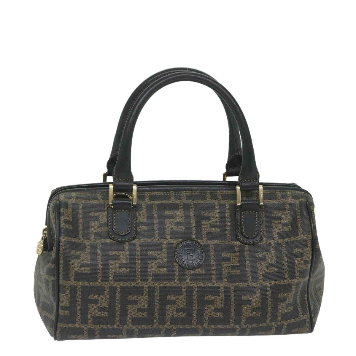 Luxury FendiZucca Canvas Boston Bag Black Brownyk9674