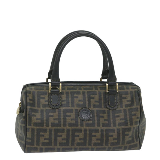 Luxury FendiZucca Canvas Boston Bag Black Brownyk9674