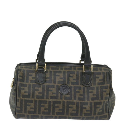 Luxury FendiZucca Canvas Boston Bag Black Brownyk9674
