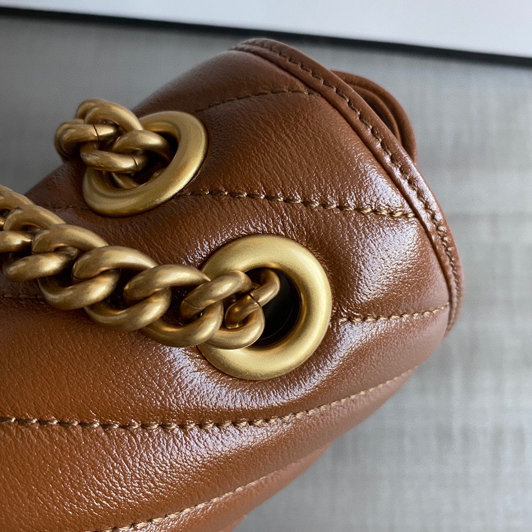 Luxury Gucci GG Marmont 26cm Brown Calfskin Gold Hardware